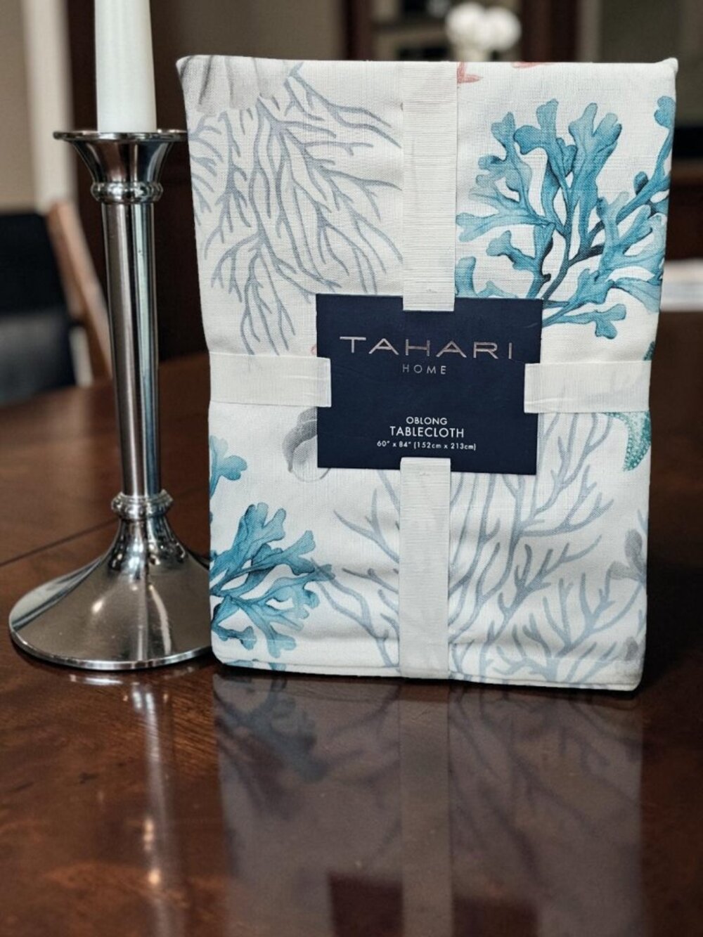 Tahari Home Oblong Coral Reef Tablecloth New Nautical 60”x84” Starfish Seashells
